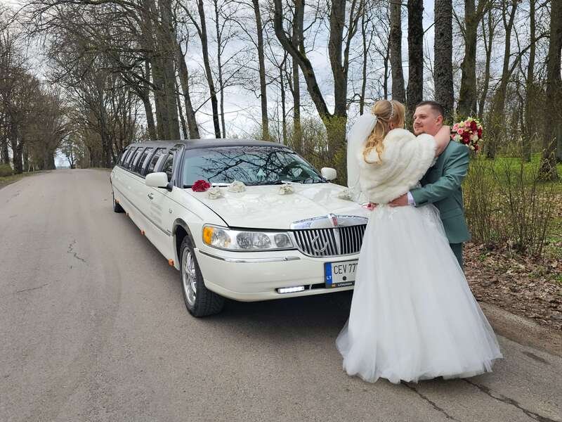 12-14 vietu limuzinas su laimingais jaunausiais