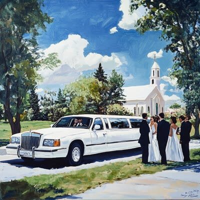 Limuzinas ir jaunieji šalia jo