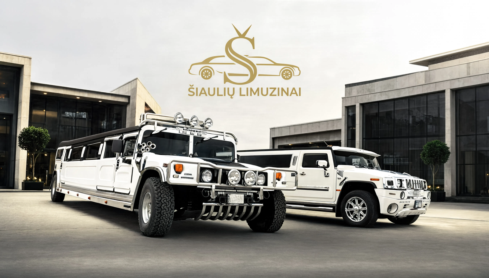 Baltas Hummer H2 limuzinas nuomai šventėms ir renginiams