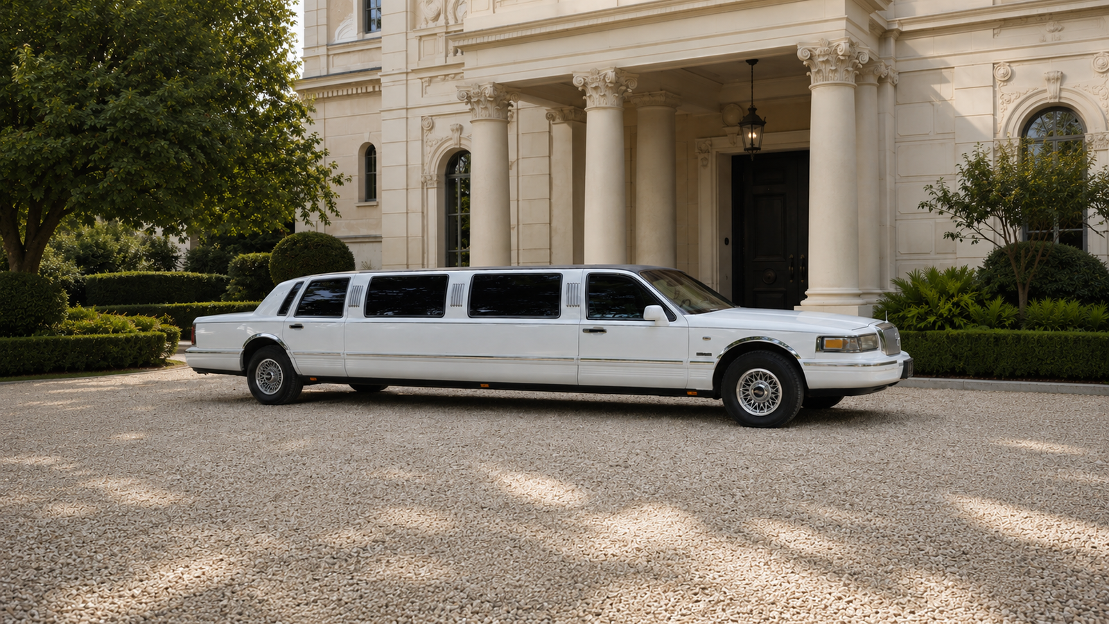 10 vietų baltas Lincoln Town Car limuzinas